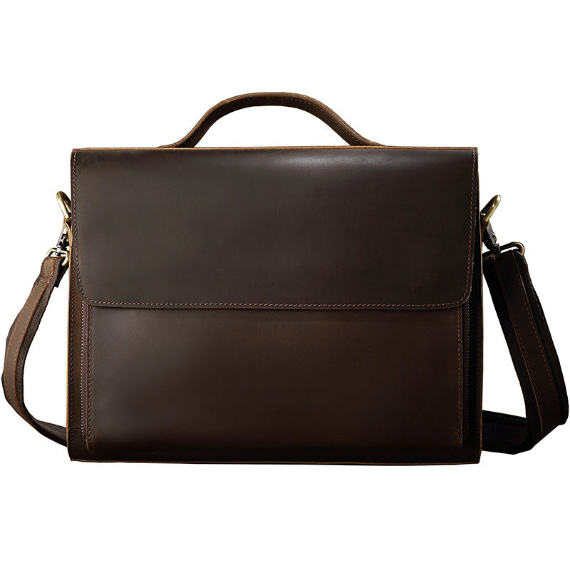 Men's Handbag Briefcase Handmade Cowhide Genuine Leather Retro Simple Messenger Bag Business Casual Men's Shoulder Bag Crossbody Bag 
