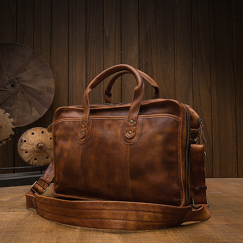 Men's handbag briefcase handmade cowhide retro travel bag crossbody shoulder bag computer bag handbag 