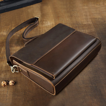 Men's Handbag Briefcase Handmade Cowhide Genuine Leather Retro Simple Messenger Bag Business Casual Men's Shoulder Bag Crossbody Bag 