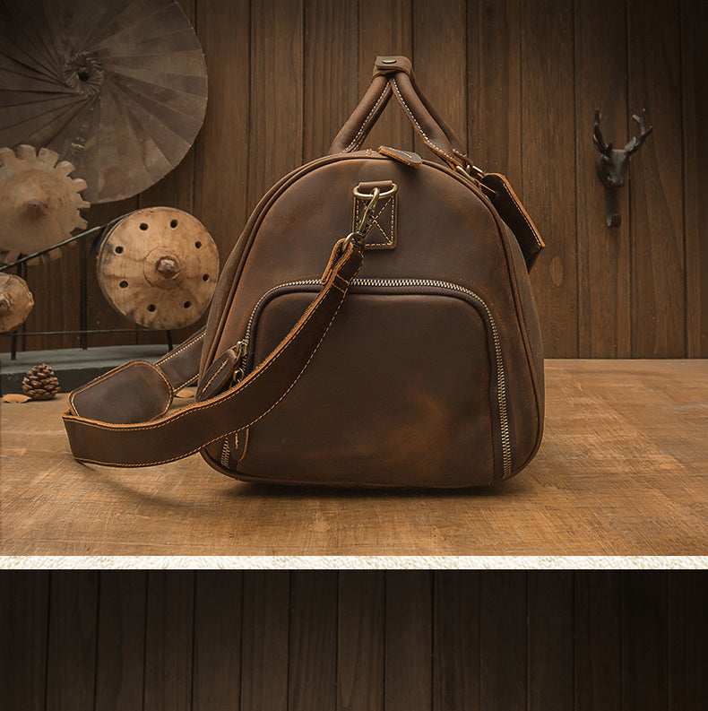Men's Travel Bag Large Capacity Cowhide Crazy Horse Handmade Retro Crossbody Bag Fashion Luggage Bag for Men 