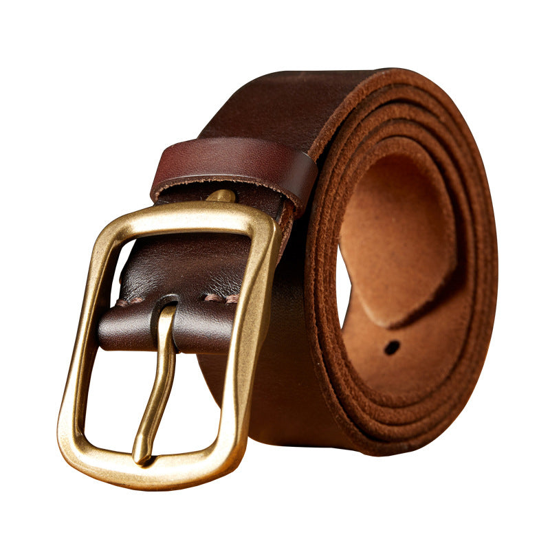 Men's Belt Handmade Vintage Copper Needle Buckle Cowhide Genuine Leather Casual Men's Belt 
