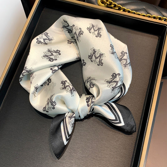 Silk Scarf Fashionable Women's Elegant Scarf Letter Maternity Print Pattern Silk Neckerchief
