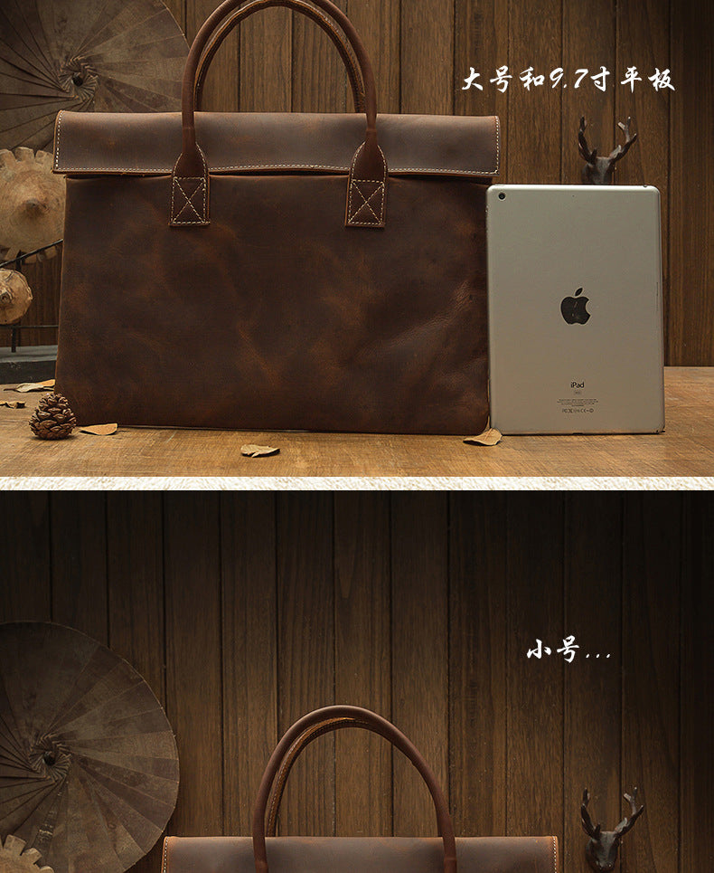 Men's handbag handbag handmade Korean fashion genuine cowhide leather casual business briefcase thin computer bag 