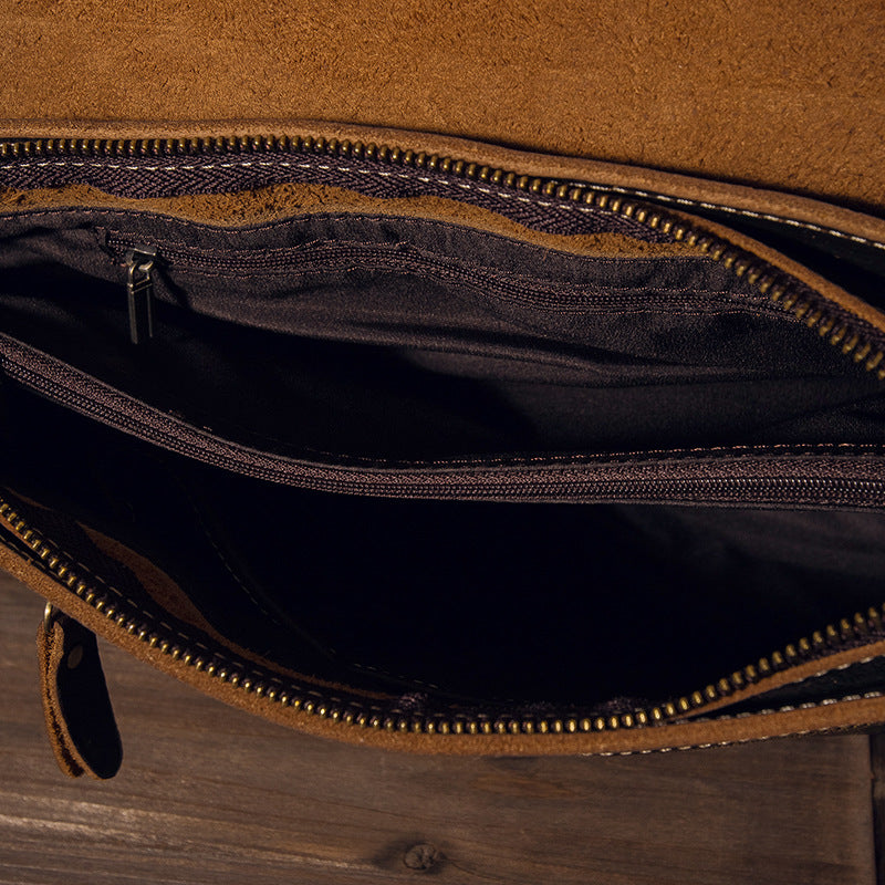 Men's Messenger Bag Handcrafted Genuine Cowhide Leather Shoulder Bag Simple Fashion Unique Crossbody Bag 