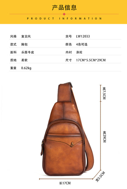 Men's bust bag genuine cowhide leather retro casual crossbody bag for men 