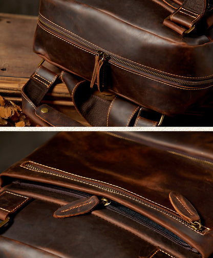 Men's Backpack Handmade Cowhide Genuine Leather Crazy Horse Retro Large Capacity Computer Bag Casual Fashion Business Travel Bag 
