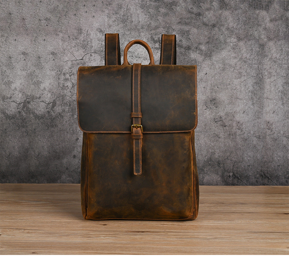 Men's backpack cowhide genuine leather retro casual computer bag for men 