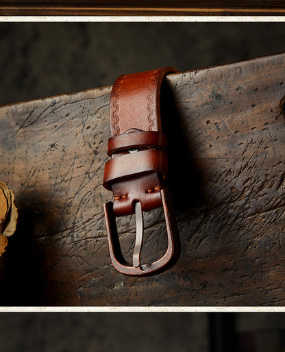 Men's belt handmade vintage cowhide genuine leather casual fashion needle buckle copper buckle belt 