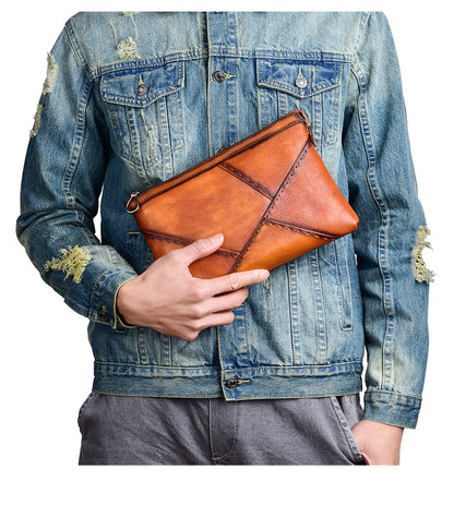 Men's Clutch Bag Genuine Cowhide Leather Retro Casual Men's Handbag 