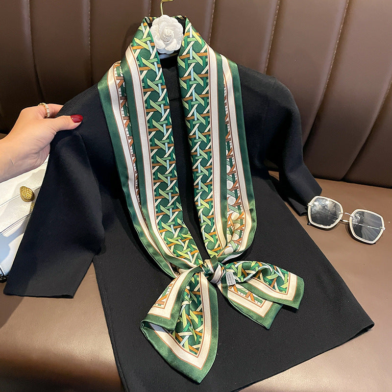 Silk scarf simple double two-color geometric pattern high quality double ribbon temperament neckerchief 