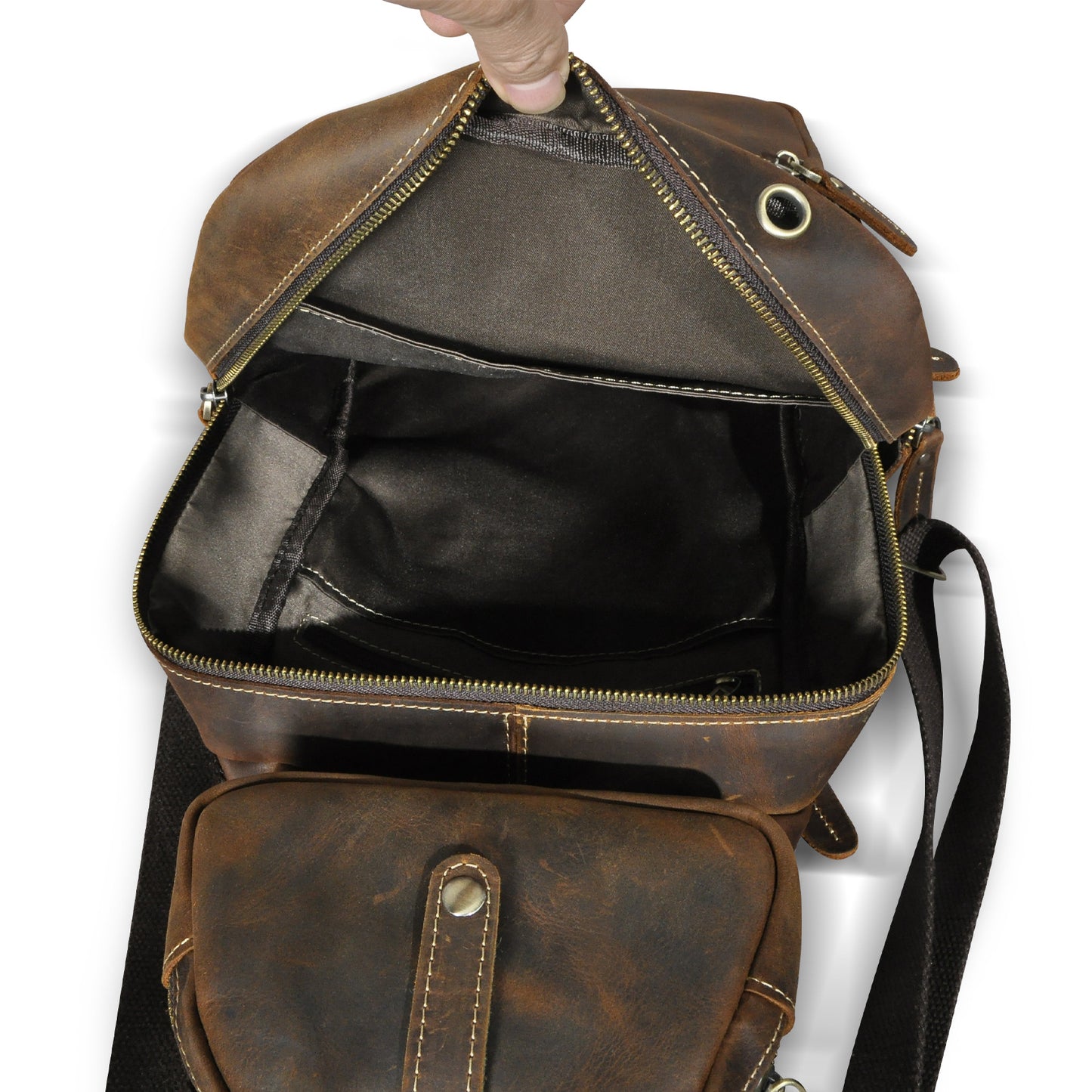 Men's Backpack Cowhide Genuine Leather Versatile Retro Outdoor Fashion Men's Bust Bag 