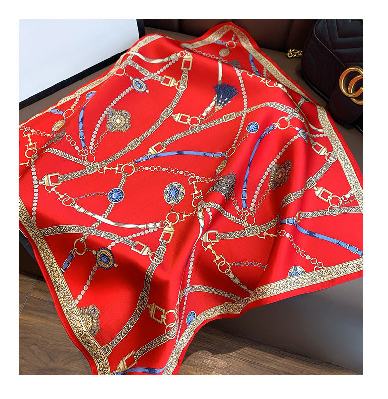 Silk Scarf Retro Chain Print Pattern Small Scarf Women's Thin Scarf Fashionable Decoration Neckerchief