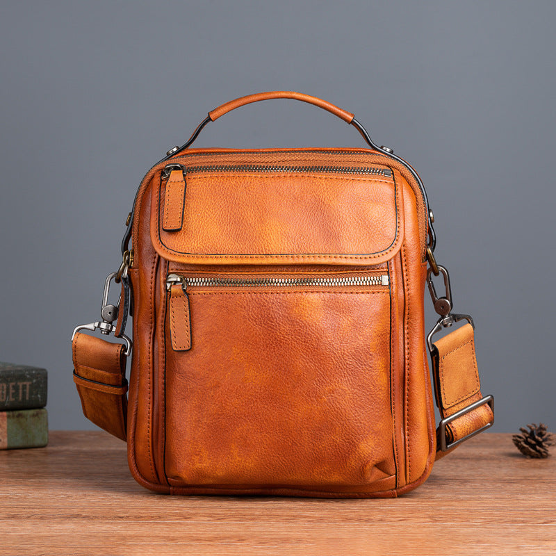 Men's Shoulder Bag Genuine Cowhide Leather Retro Casual Male Crossbody Bag 