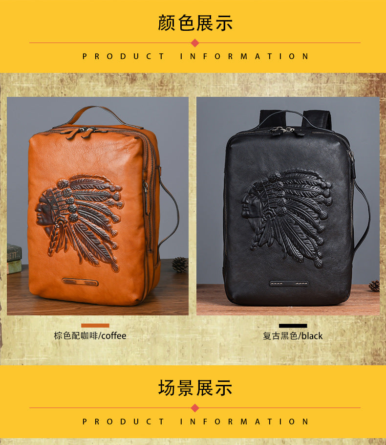 Men's backpack cowhide genuine leather retro fashion computer bag men's casual travel bag 