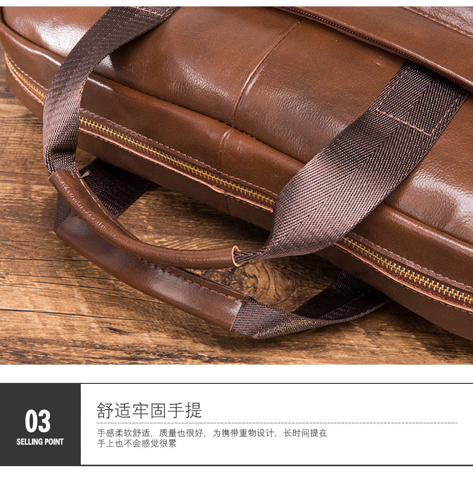 Men's Handbag Briefcase Cowhide Genuine Leather Retro Business Computer Bag for Men 