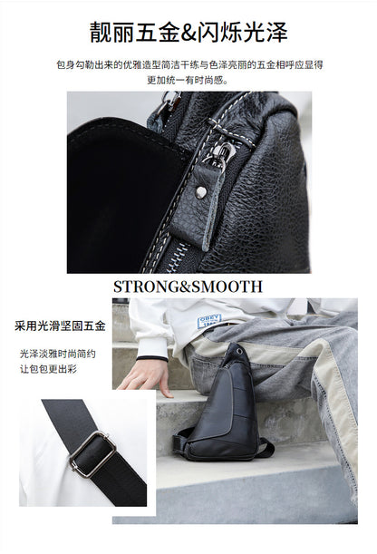 Men's Bust Bag Genuine Cowhide Leather Fashion Casual Retro Multifunctional Crossbody Bag for Men 