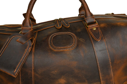 Men's Handbag Genuine Cowhide Luggage Bag Retro Casual Large Capacity Business Travel Bag for Men 
