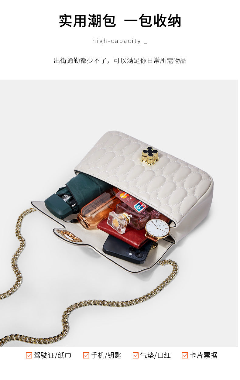 Women's bag Stylish Genuine leather chain bag that goes with anything Mini square bag Commuting shoulder bag. Pochette