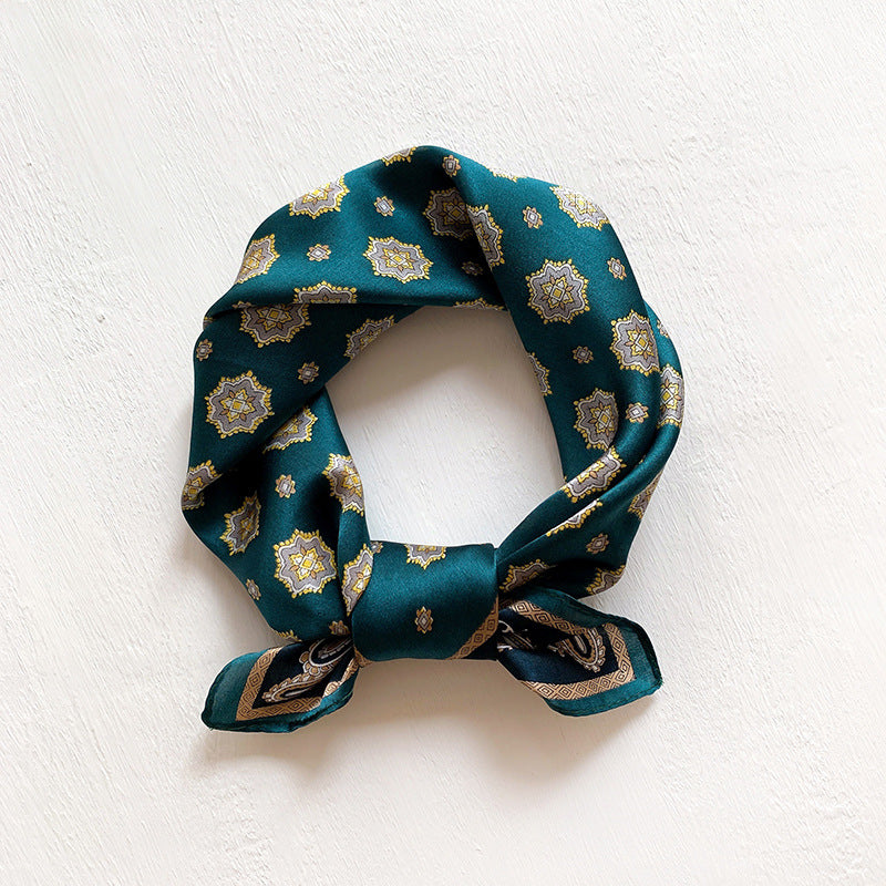 Silk scarf for women printed pattern commuting style small scarf goes with everything elegant neckerchief