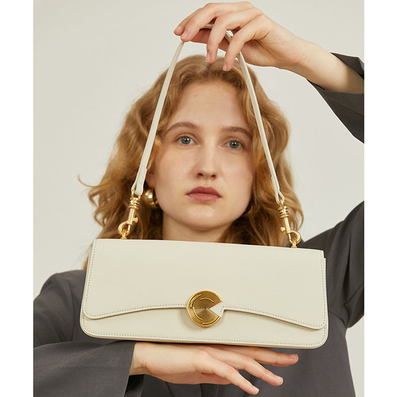 Genuine Leather Women's Shoulder Bag Cowhide Armpit Bag Crossbody Bag Clutch Bag Commuting OL High Quality Shoulder Bag.Pochette