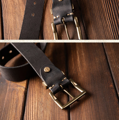 Men's Belt Genuine Cowhide Leather Casual Vintage Copper Needle Buckle Unique Men's Belt 