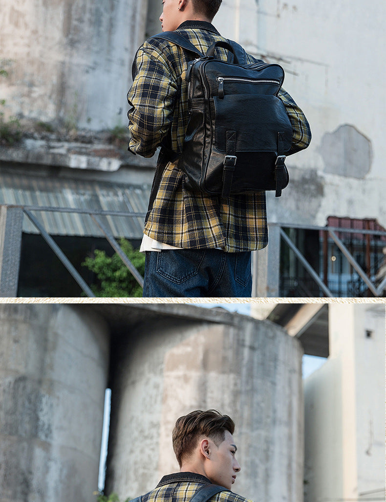 Men's backpack, original handmade cowhide genuine leather, simple casual computer bag, large capacity, travel bag 