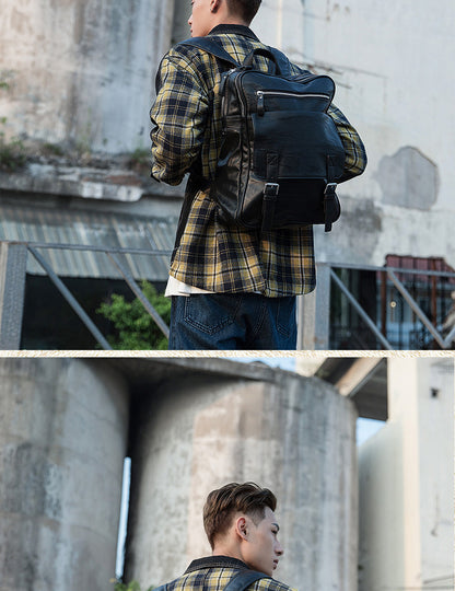 Men's backpack, original handmade cowhide genuine leather, simple casual computer bag, large capacity, travel bag 