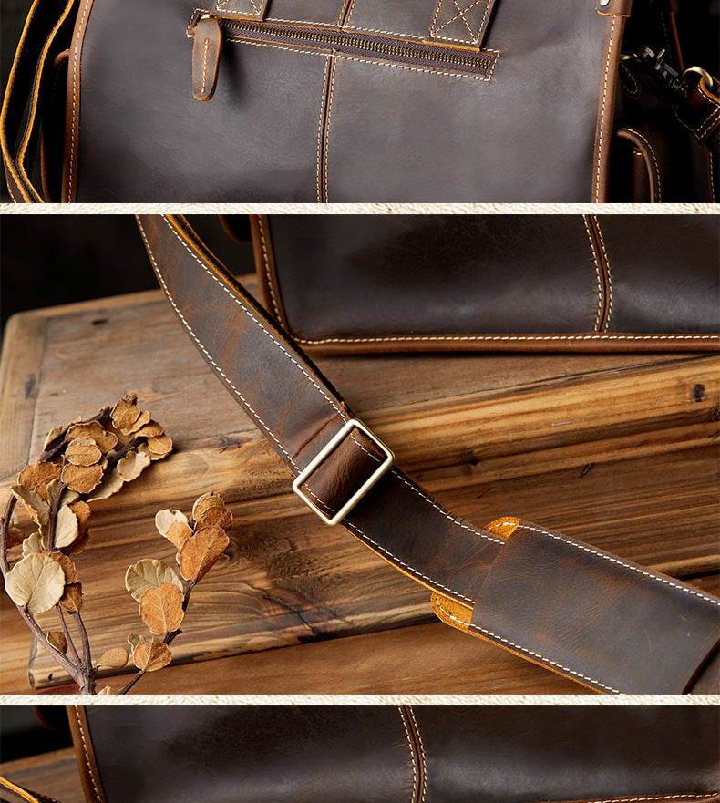 Men's original handmade handbag travel bag cowhide genuine leather messenger bag crossbody shoulder bag 