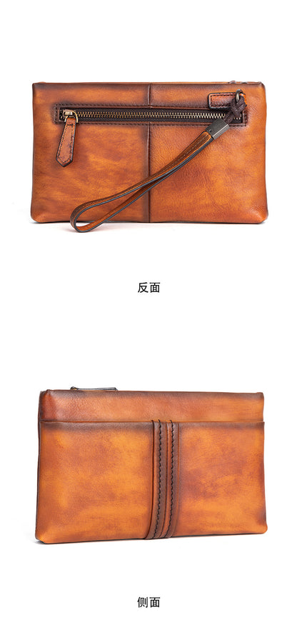 Men's Clutch Bag Genuine Cowhide Leather Retro Casual Men Bag 