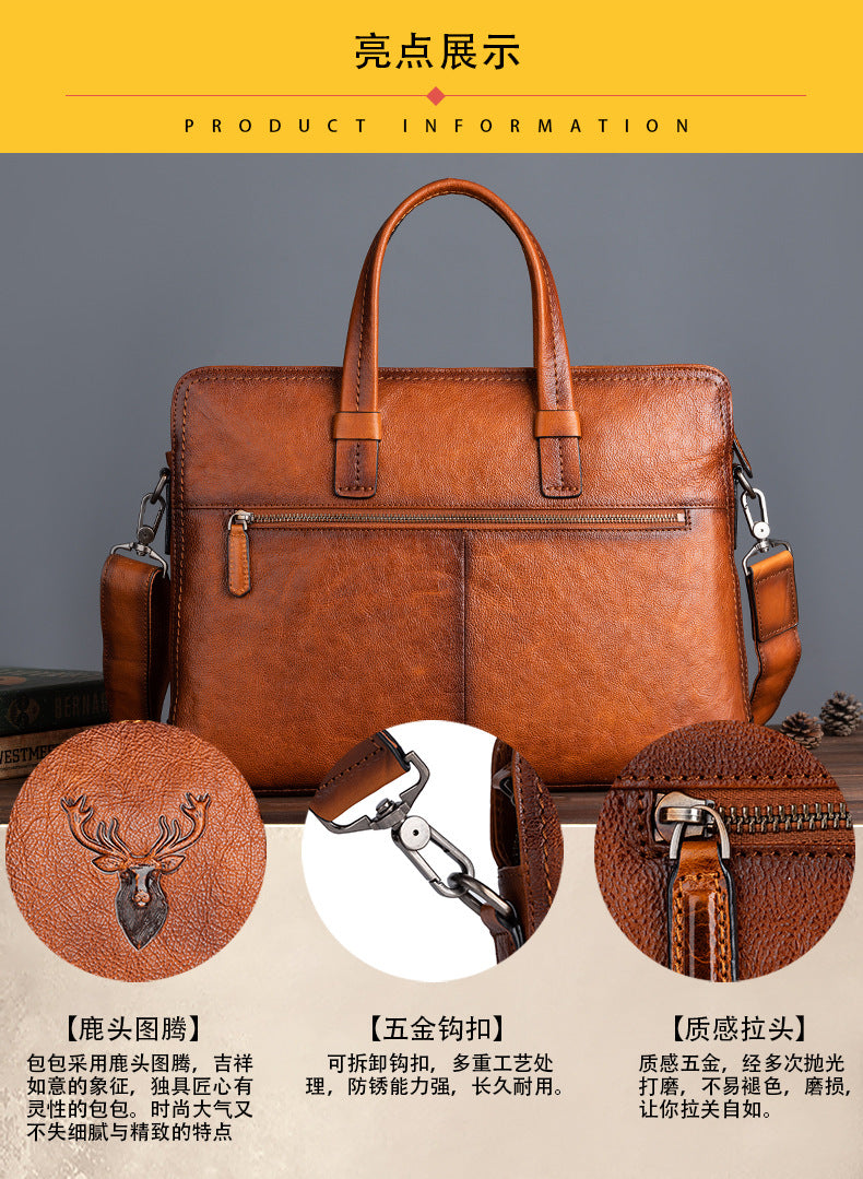 Men's Briefcase Genuine Cowhide Leather Simple Fashion Retro Casual Bag Computer Bag for Men 