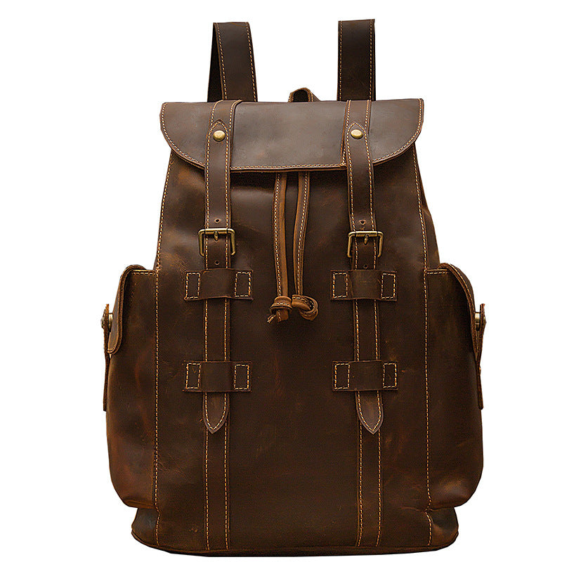 Men's Backpack, Original Handcrafted, Genuine Cowhide Leather, Retro Casual, Unisex, Travel Bag, Computer Bag