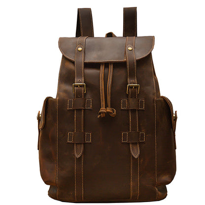 Men's Backpack, Original Handcrafted, Genuine Cowhide Leather, Retro Casual, Unisex, Travel Bag, Computer Bag