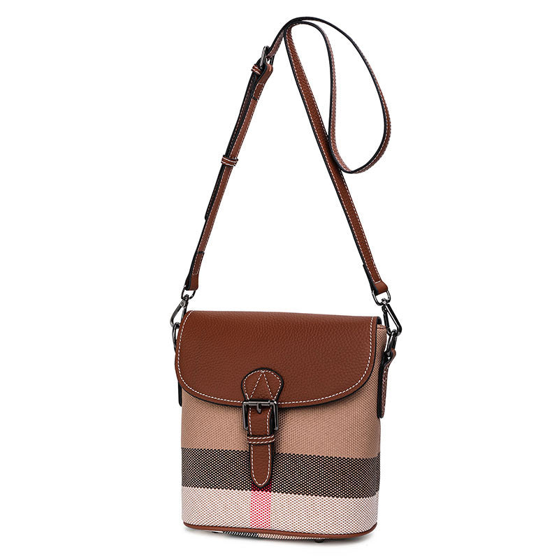 Genuine leather women's bag plaid leather bucket bag trend cowhide canvas bag trend shoulder bag. pochette
