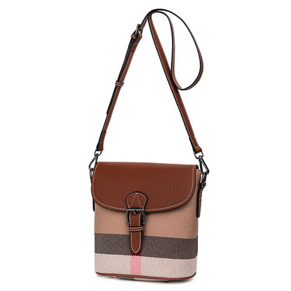 Genuine leather women's bag plaid leather bucket bag trend cowhide canvas bag trend shoulder bag. pochette