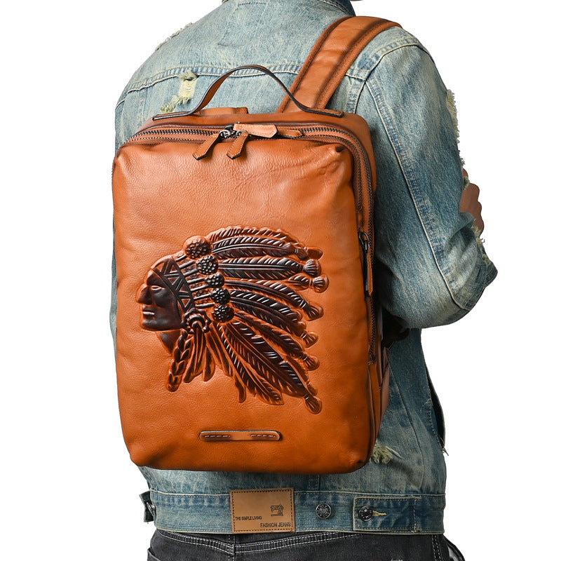 Men's backpack cowhide genuine leather retro fashion computer bag men's casual travel bag 