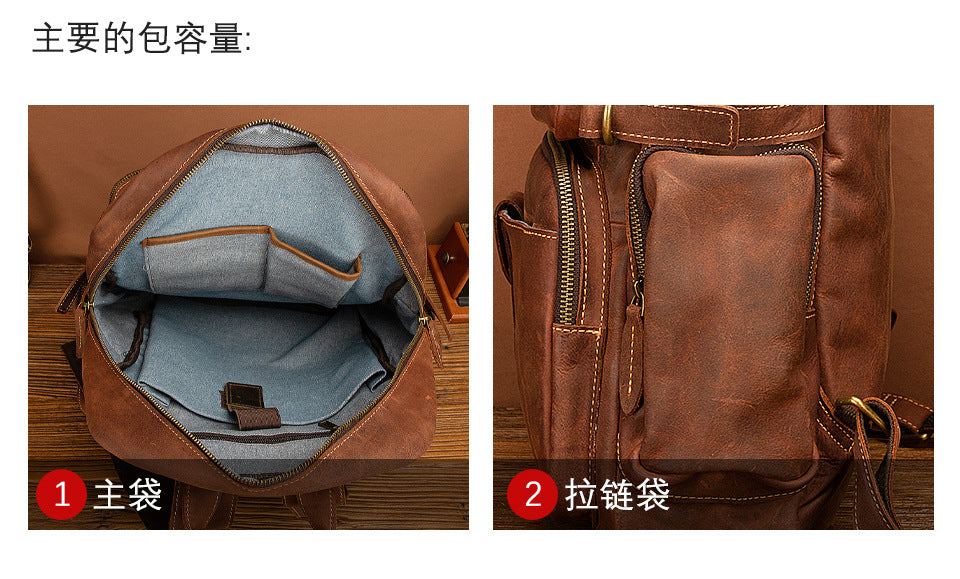 Men's backpack genuine leather cowhide retro large capacity men computer bag 