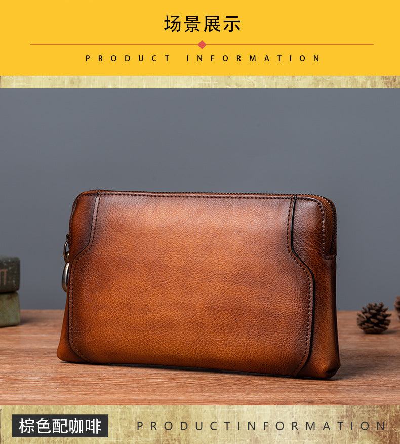 Men's Clutch Bag Genuine Cowhide Leather Retro Casual Men's Bag 