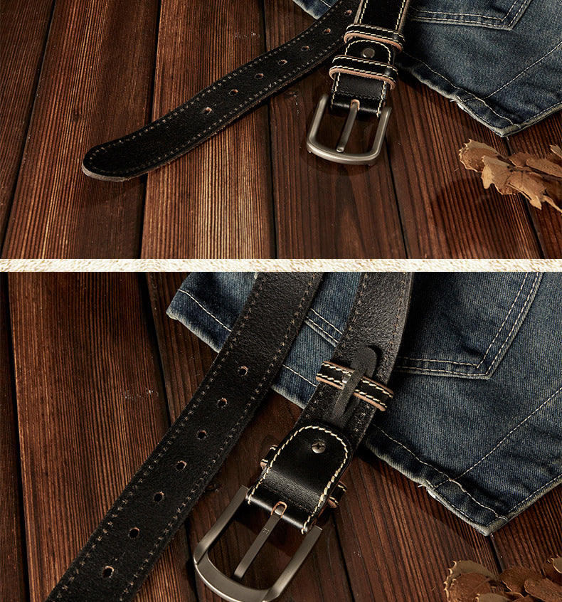 Men's Belt Handmade Genuine Cowhide Leather Needle Buckle Casual Vintage Simple Men's Belt 