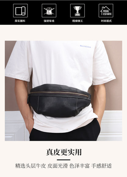 Men's Bust Bag Genuine Cowhide Leather Retro Casual Fashion Shoulder Bag Crossbody Bag for Men 