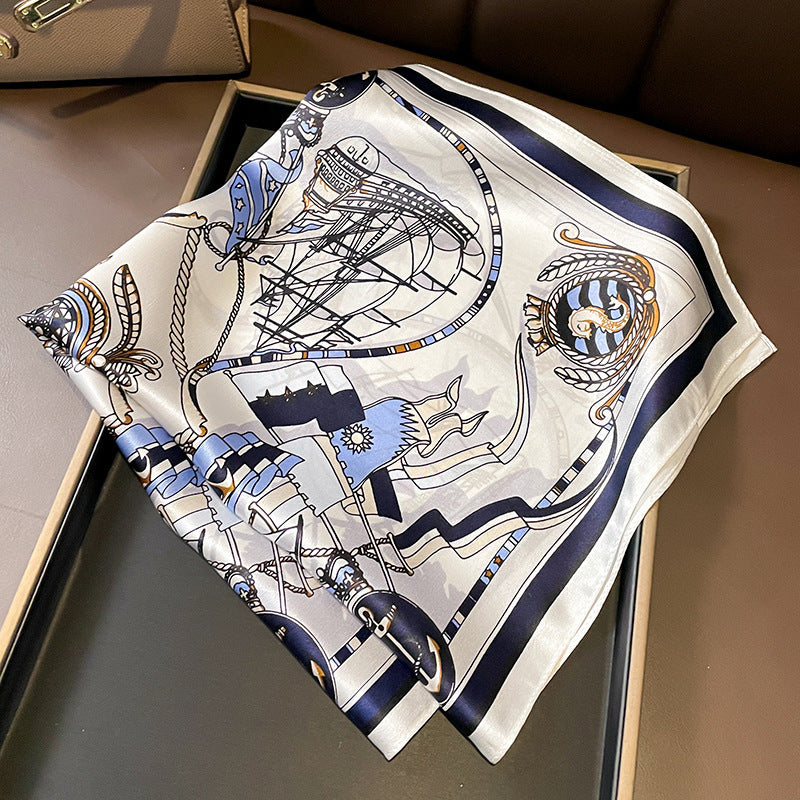 Silk scarf French retro simple chain print pattern women elegant temperament neckerchief