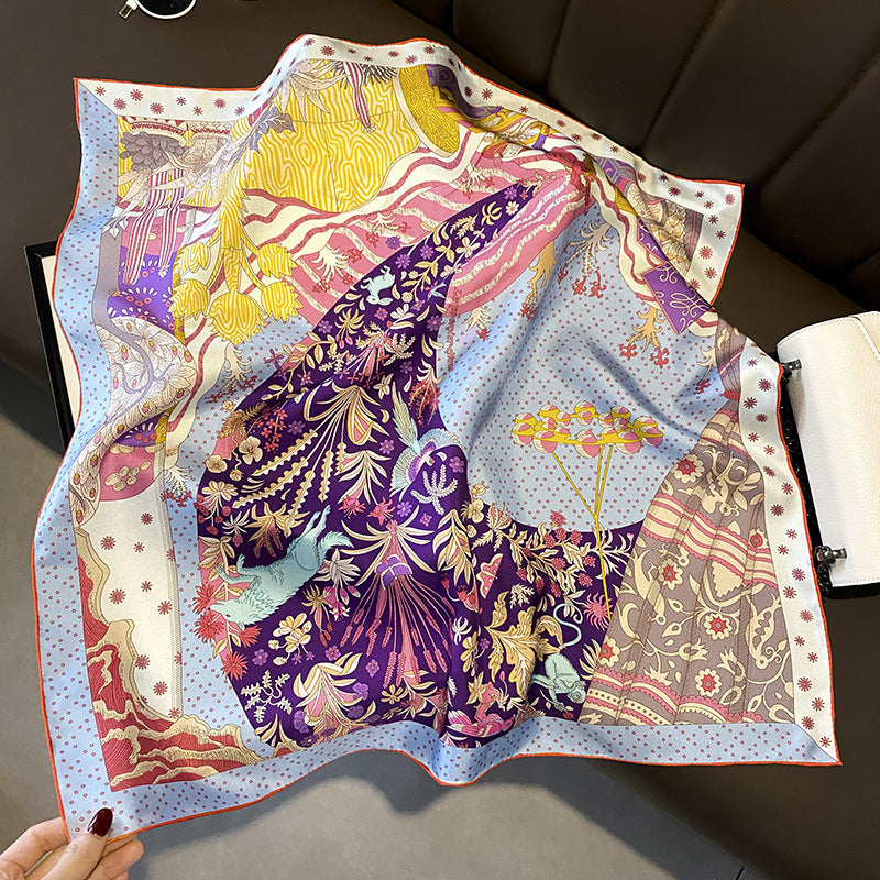 Silk scarf thin printed pattern color matching binder high quality temperament neckerchief 