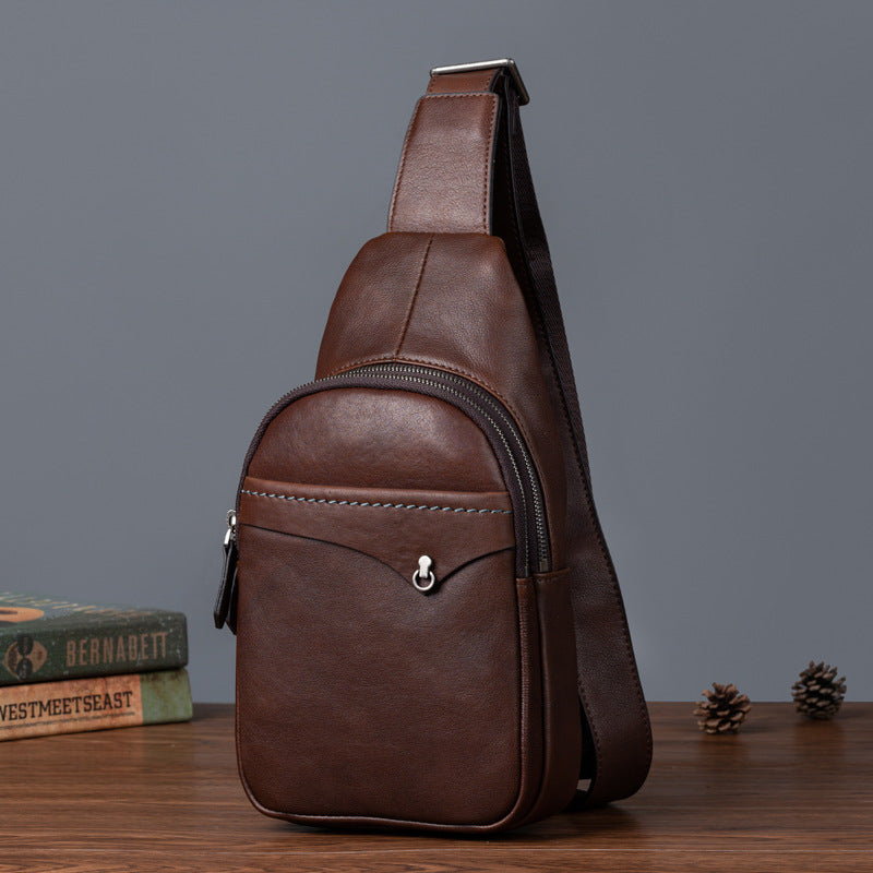 Men's bust bag genuine cowhide leather retro casual crossbody bag for men 