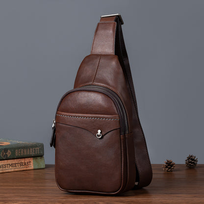 Men's bust bag genuine cowhide leather retro casual crossbody bag for men 