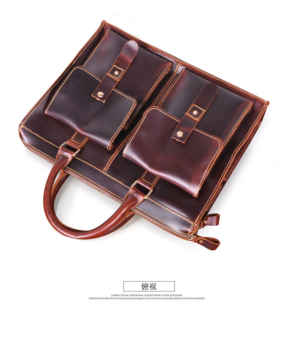 Men's Handbag Briefcase Cowhide Genuine Leather Retro Business Men Computer Bag 