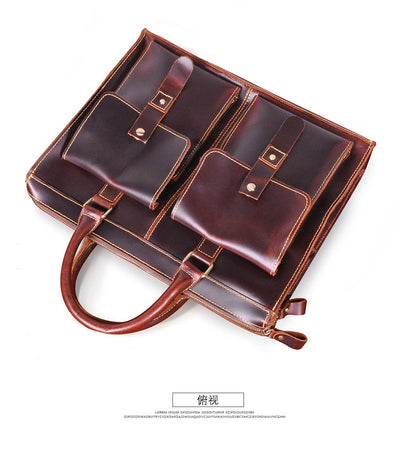 Men's Handbag Briefcase Cowhide Genuine Leather Retro Business Men Computer Bag 