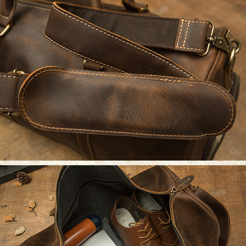 Men's Travel Bag Large Capacity Cowhide Crazy Horse Handmade Retro Crossbody Bag Fashion Luggage Bag for Men 