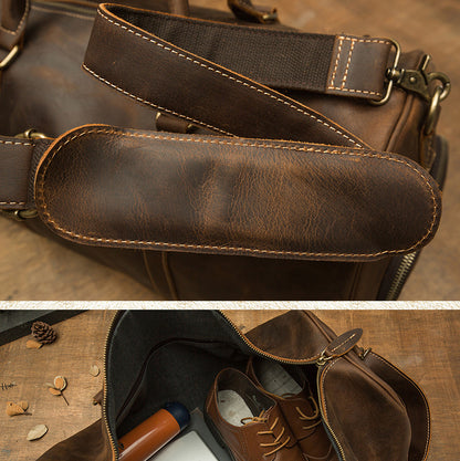 Men's Travel Bag Large Capacity Cowhide Crazy Horse Handmade Retro Crossbody Bag Fashion Luggage Bag for Men 