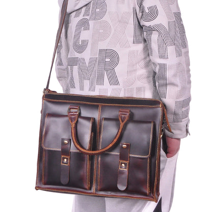 Men's Handbag Briefcase Cowhide Genuine Leather Retro Business Men Computer Bag 