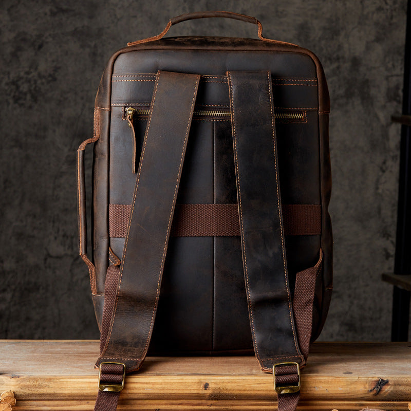 Men's Rucksacks Cowhide Genuine Leather Crazy Horse Handmade Handbags Fashion Computer Bags for Men 