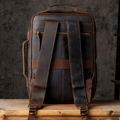 Men's Rucksacks Cowhide Genuine Leather Crazy Horse Handmade Handbags Fashion Computer Bags for Men 